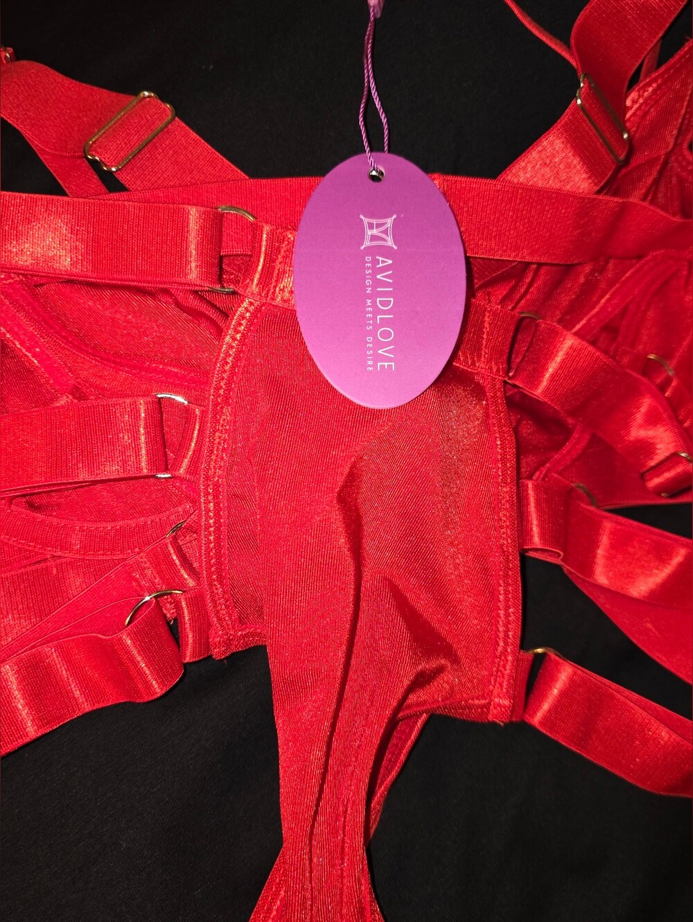 NWT Avidlove Red Strappy Lingerie Set‎ Harness Underwire Bra Panty S - Picture 4 of 8